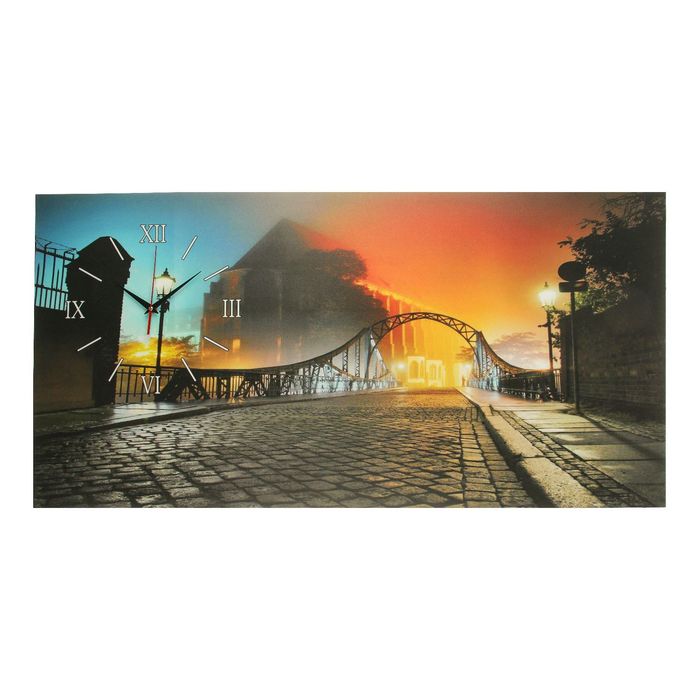 Часы на холсте "Утренний город", 50х100 см