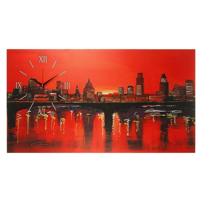 Часы на холсте "Красный закат", 50х100 см