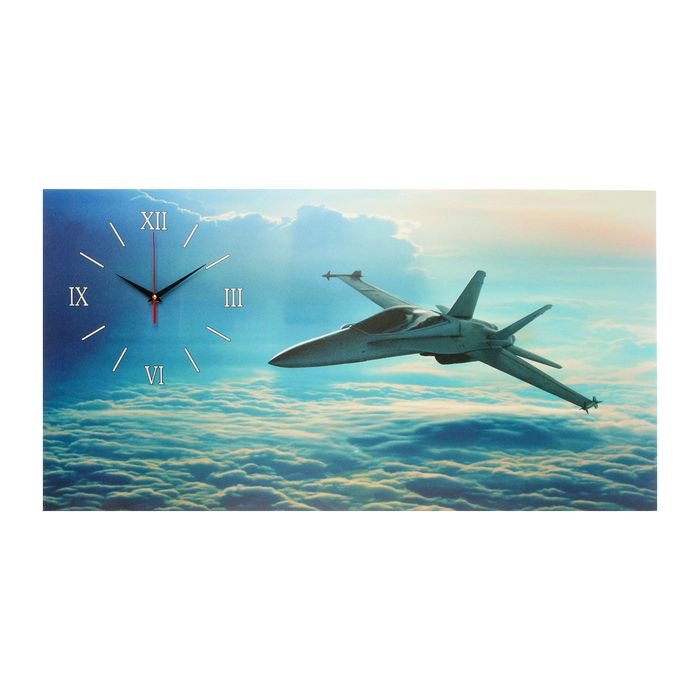 Часы на холсте "Истребитель", 50х100 см
