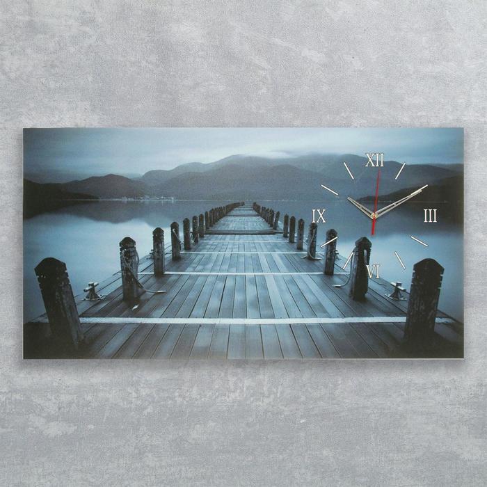 Часы на холсте "Рыбацкий мостик", 50х100 см