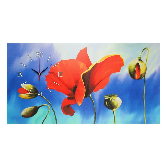 Часы на холсте "Красный цветок мака", 50х100 см