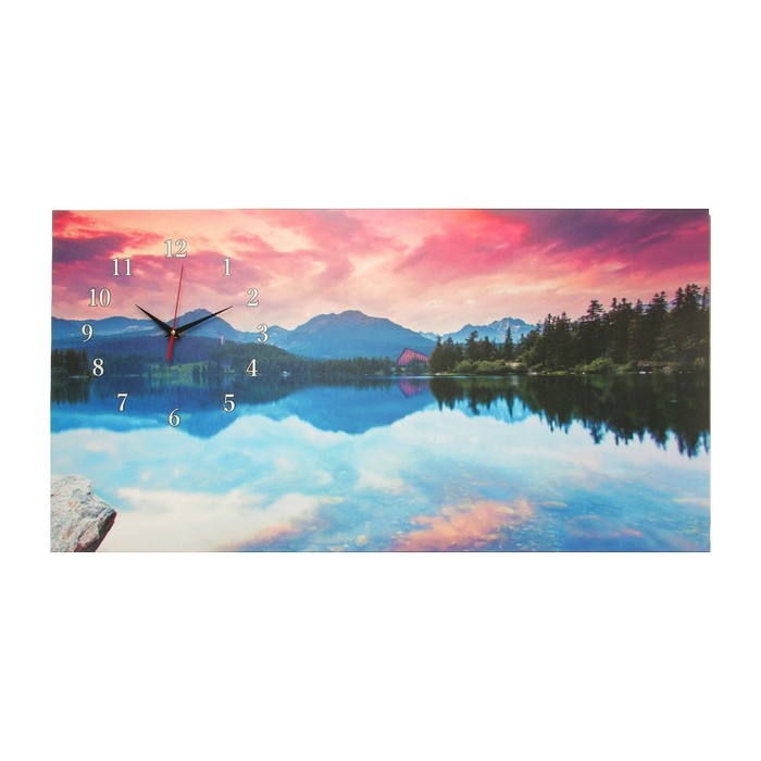 Часы на холсте "Лес на берегу озера", 50х100 см