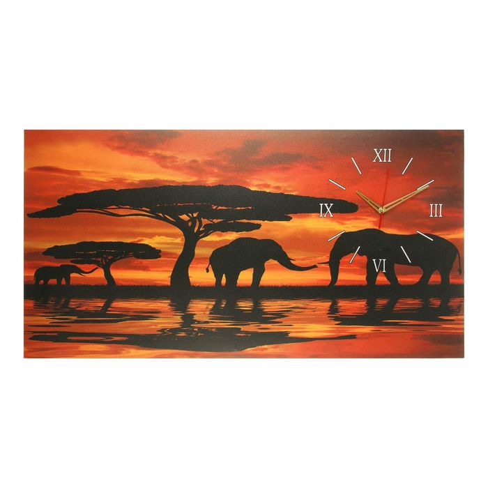 Часы на холсте "Закат в Африке", 50х100 см