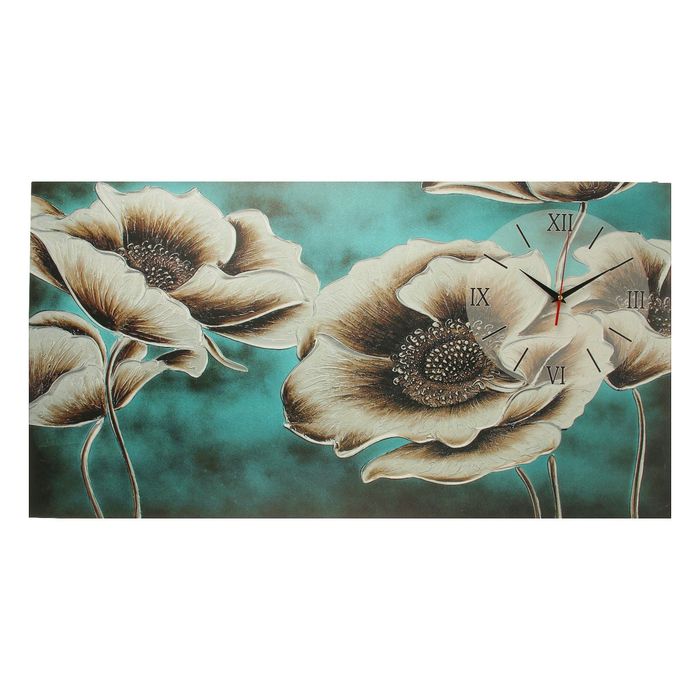 Часы на холсте "Серые цветки", 50х100 см