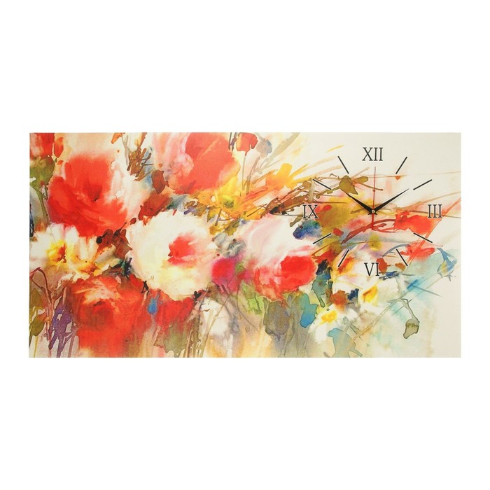 Часы на холсте "Нарисованный букет", 50х100 см микс