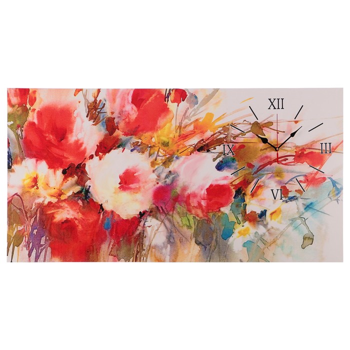 Часы на холсте "Нарисованный букет", 50х100 см микс