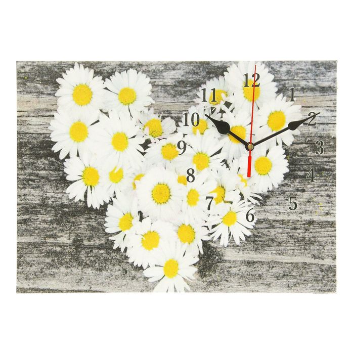 Часы на холсте "Сердце из ромашек", 25х35 см