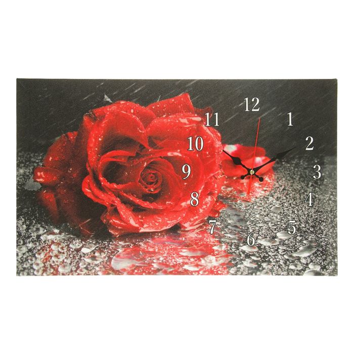 Часы на холсте "Красная роза", 35х60 см микс