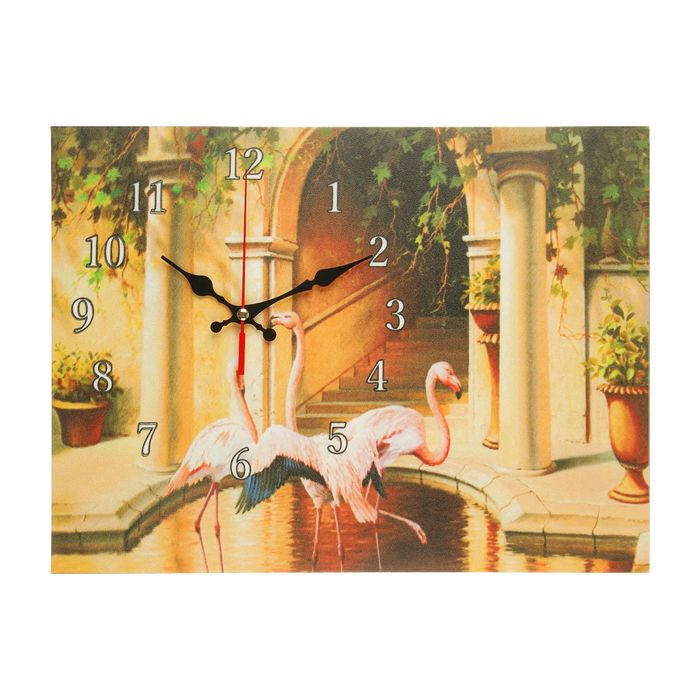 Часы на холсте "Фламинго", 30х40 см