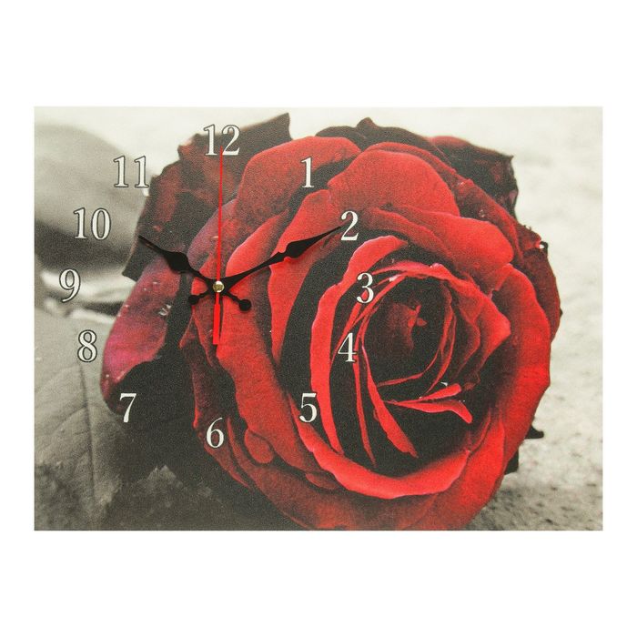 Часы на холсте "Красная роза", 30х40 см микс