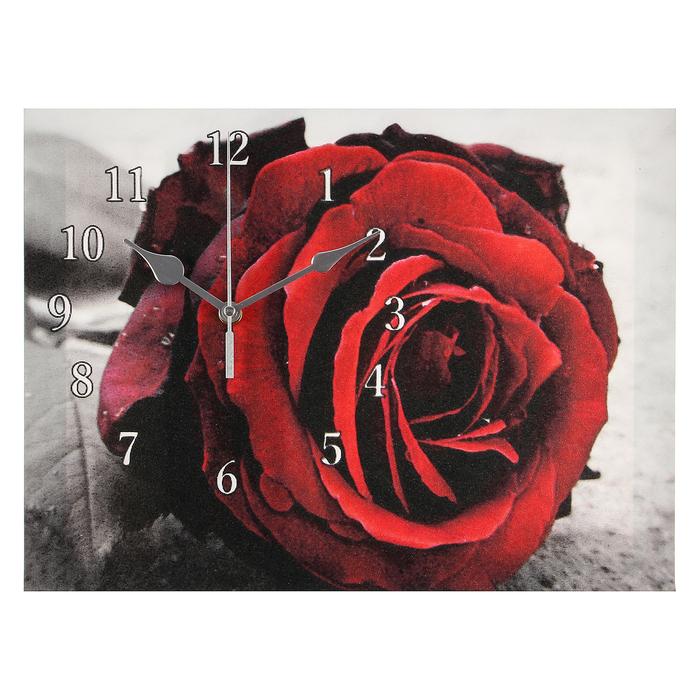 Часы на холсте "Красная роза", 30х40 см микс