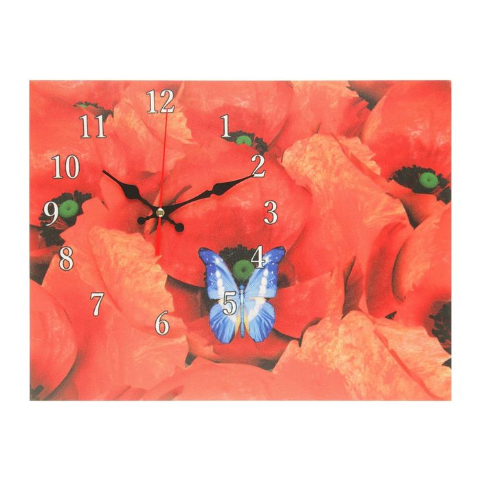 Часы на холсте "Голубая бабочка на цветке", 30х40 см