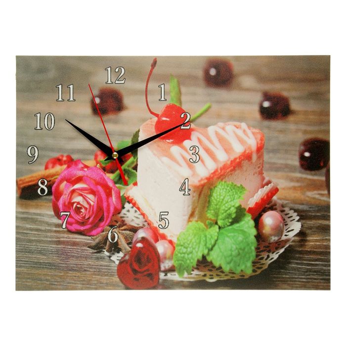 Часы на холсте "Кусочек торта в виде сердца", 30х40 см микс
