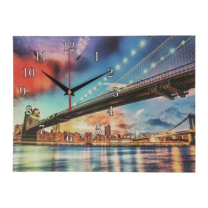 Часы на холсте "Мост над рекой", 30х40 см