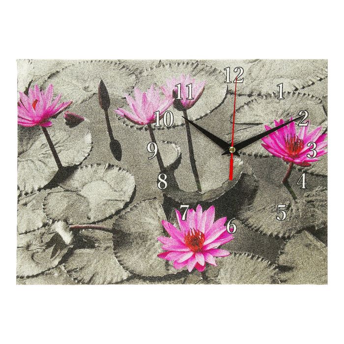 Часы на холсте "Розовые цветки", 30х40 см
