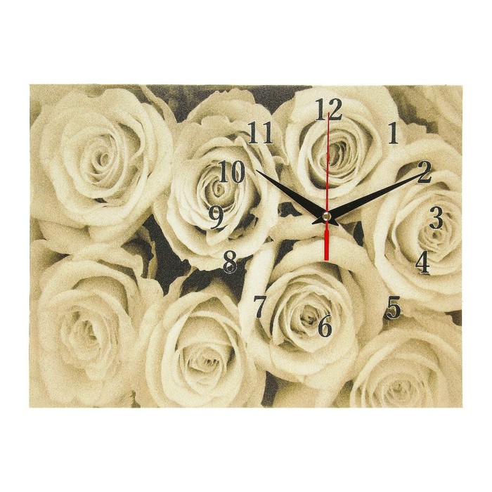 Часы на холсте "Белые розы", 30х40 см микс