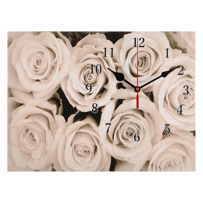Часы на холсте "Белые розы", 30х40 см микс