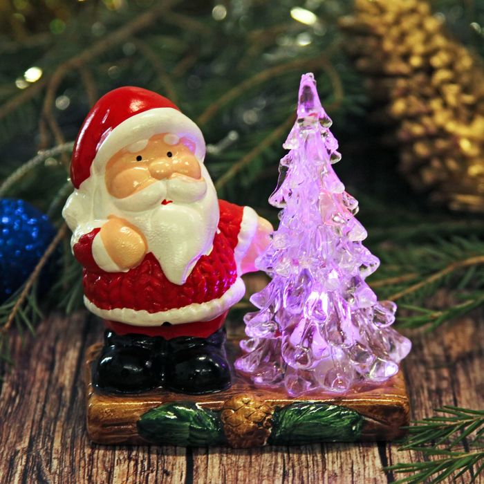 Сувенир керамика световой "Дед Мороз у ёлочки" 9х7,5х4,5 см