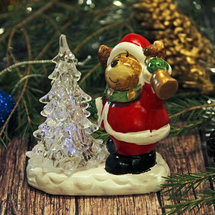 Сувенир керамика световой "Лосик у ёлки" 8,7х8х5 см