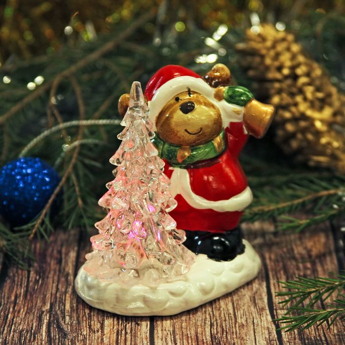 Сувенир керамика световой "Лосик у ёлки" 8,7х8х5 см