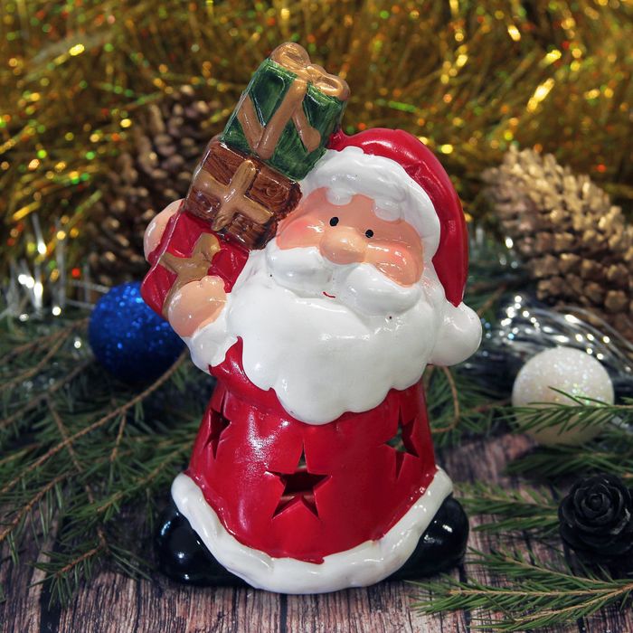Сувенир керамика световой "Дед Мороз с кучей подарков" 13,5х9,5х6 см