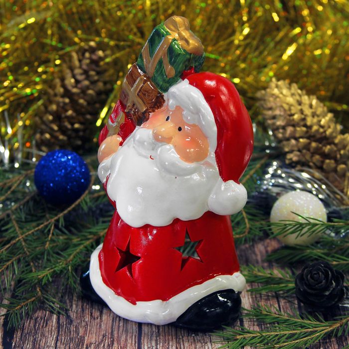 Сувенир керамика световой "Дед Мороз с кучей подарков" 13,5х9,5х6 см