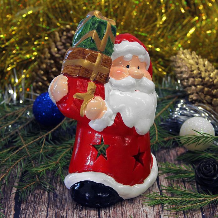 Сувенир керамика световой "Дед Мороз с кучей подарков" 13,5х9,5х6 см