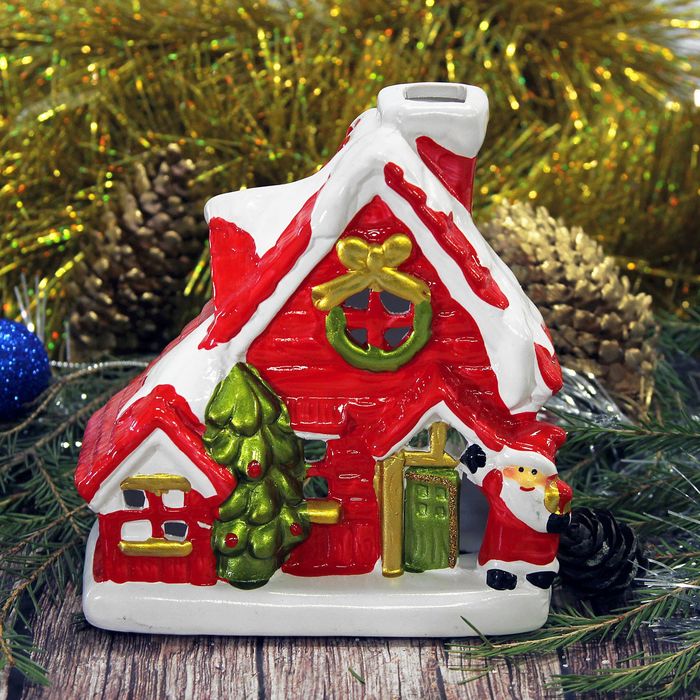 Сувенир керамика световой "Дед Мороз у Рождественского дома" 12х11,2х6,5 см