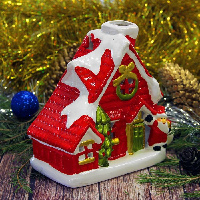 Сувенир керамика световой "Дед Мороз у Рождественского дома" 12х11,2х6,5 см