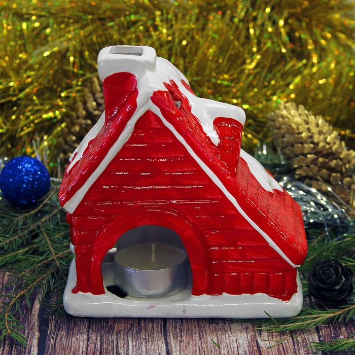 Сувенир керамика световой "Дед Мороз у Рождественского дома" 12х11,2х6,5 см