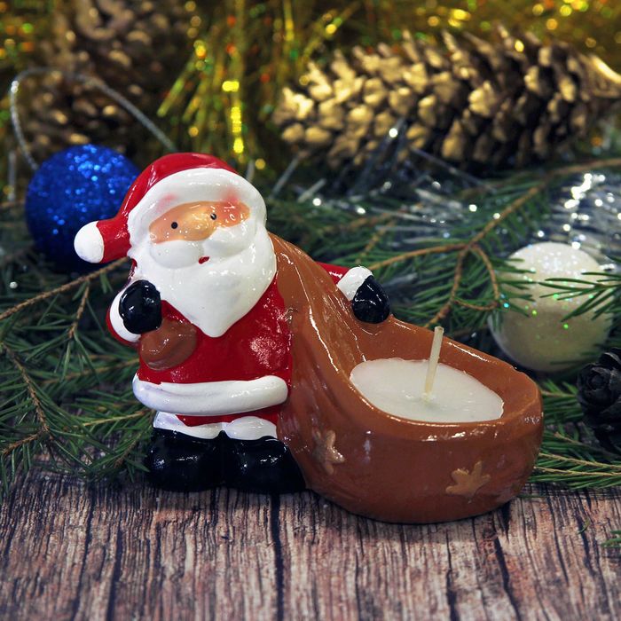 Сувенир керамика со свечой "Дед Мороз с мешком" 6,5х8,5х4,5 см
