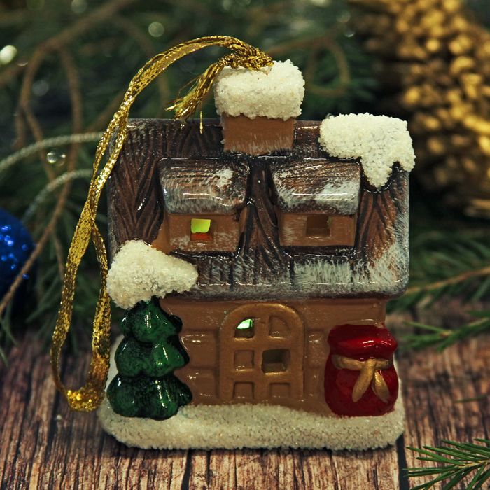 Сувенир керамика световой "Заснеженный домик в лесу" 7,8х6,7х5,2 см