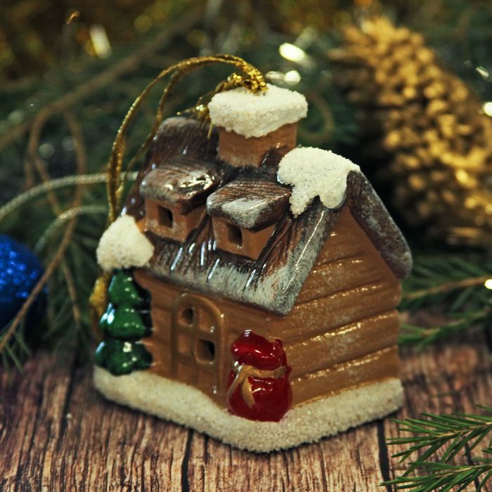 Сувенир керамика световой "Заснеженный домик в лесу" 7,8х6,7х5,2 см