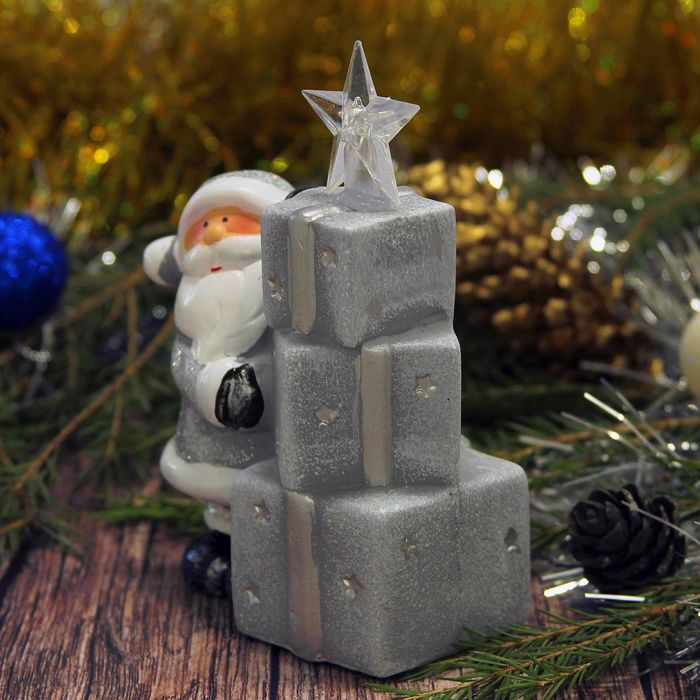 Сувенир керамика световой "Дед Мороз с подарками" серебро 12,7х9,5х4,8 см