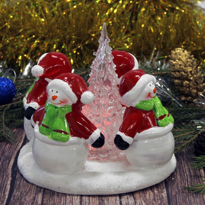 Сувенир керамика световой "Хоровод снеговичков" 14,5х15х15 см