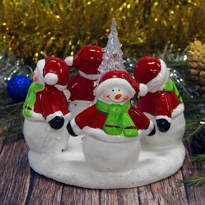 Сувенир керамика световой "Хоровод снеговичков" 14,5х15х15 см