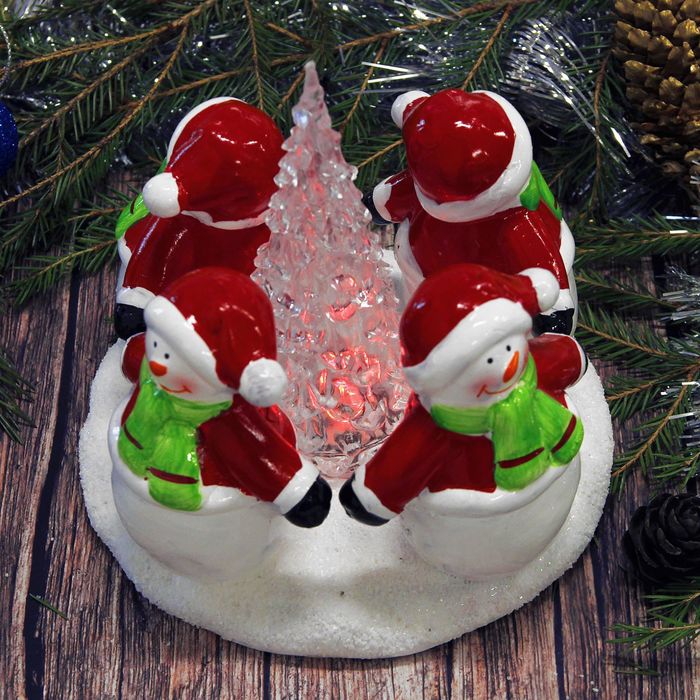 Сувенир керамика световой "Хоровод снеговичков" 14,5х15х15 см