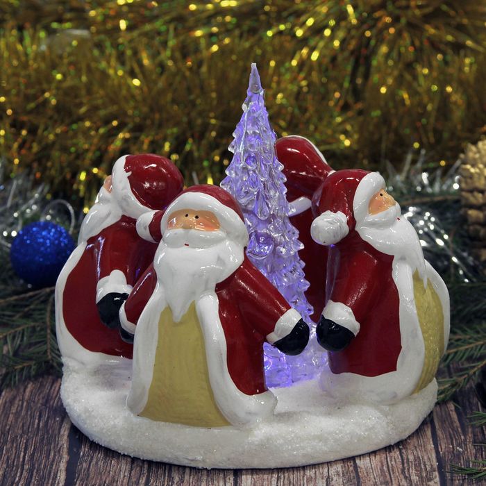 Сувенир керамика световой "Хоровод Дедов Морозов" 14,5х15х15 см