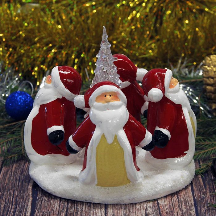 Сувенир керамика световой "Хоровод Дедов Морозов" 14,5х15х15 см