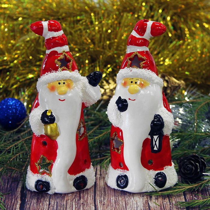 Сувенир керамика подсвечник "Добрый Дедушка Мороз" МИКС 15х6,7х5 см