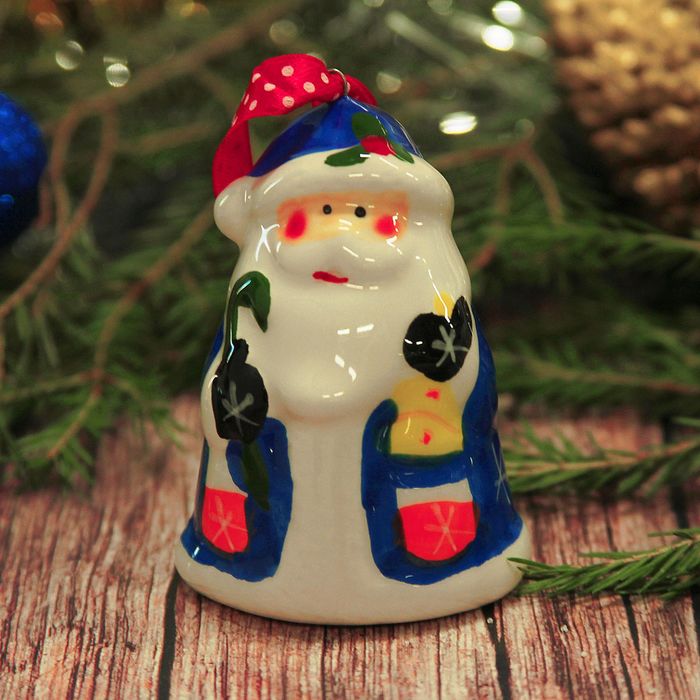 Сувенир керамика "Дед Мороз в синем кафтане" 5,2х5х7 см