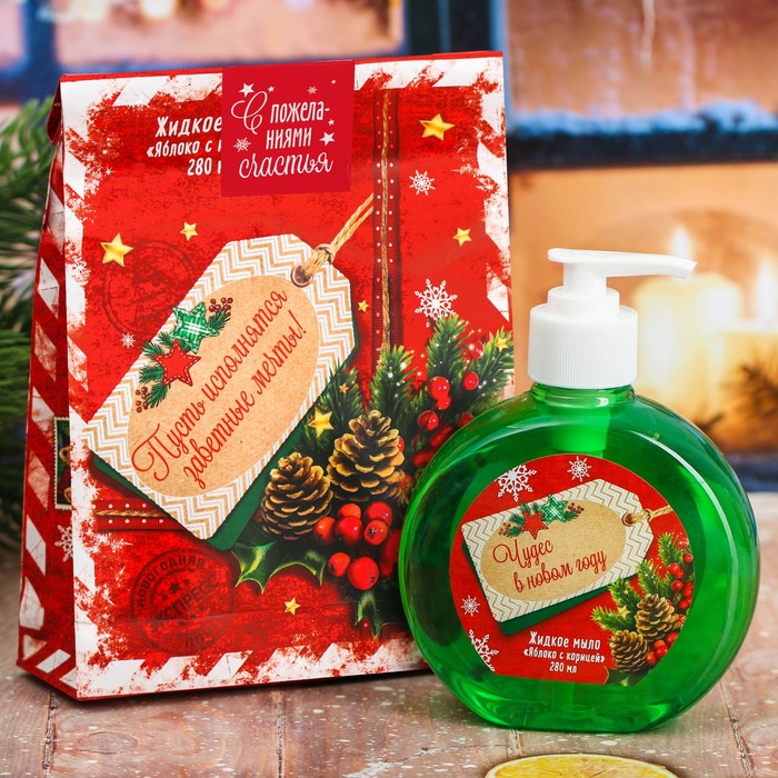 Жидкое мыло в пакете "Пусть исполнятся заветные мечты!" с ароматом яблока с корицей