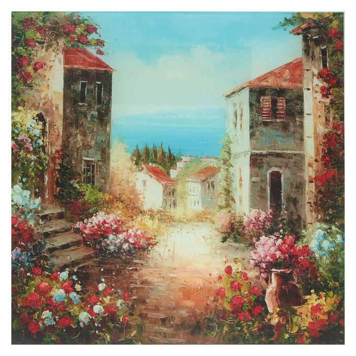 Картина на стекле "Домики на берегу моря" 28*28 см