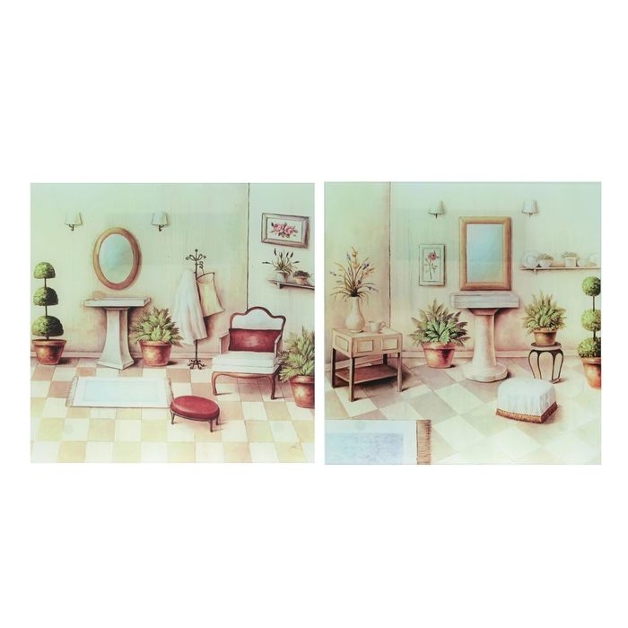 Модульная картина на стекле "Ванная комната", 28×28 см