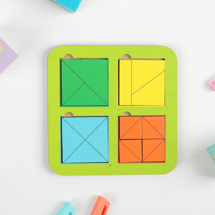 Рамка-вкладыш "Квадраты, 4 шт." по методике Никитина, 18 элементов, МИКС