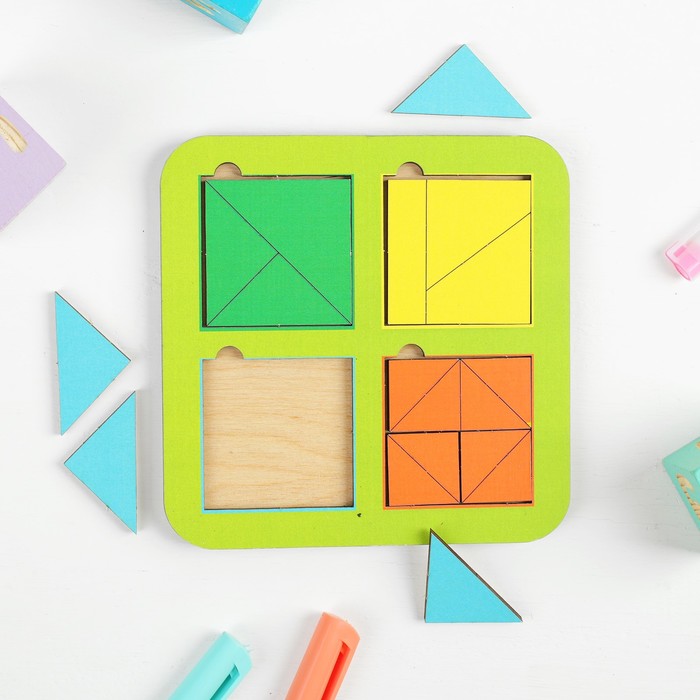 Рамка-вкладыш "Квадраты, 4 шт." по методике Никитина, 18 элементов, МИКС