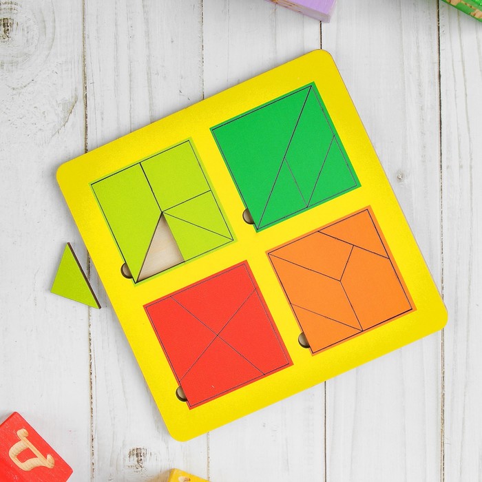 Рамка-вкладыш "Квадраты, 4 шт." по методике Никитина, 18 деталей, МИКС