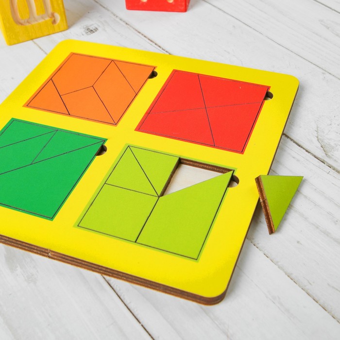 Рамка-вкладыш "Квадраты, 4 шт." по методике Никитина, 18 деталей, МИКС