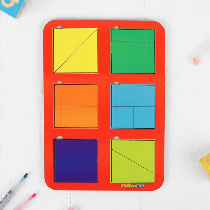 Рамка-вкладыш "Квадраты, 6 шт." по методике Никитина, 13 деталей, МИКС