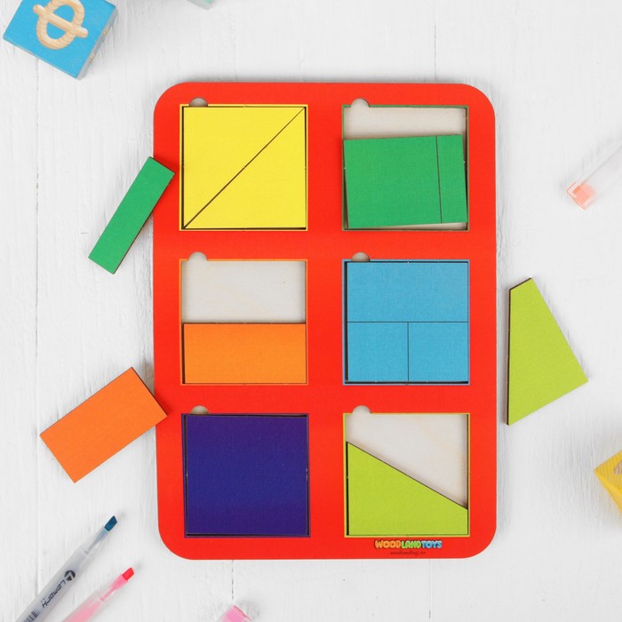 Рамка-вкладыш "Квадраты, 6 шт." по методике Никитина, 13 деталей, МИКС